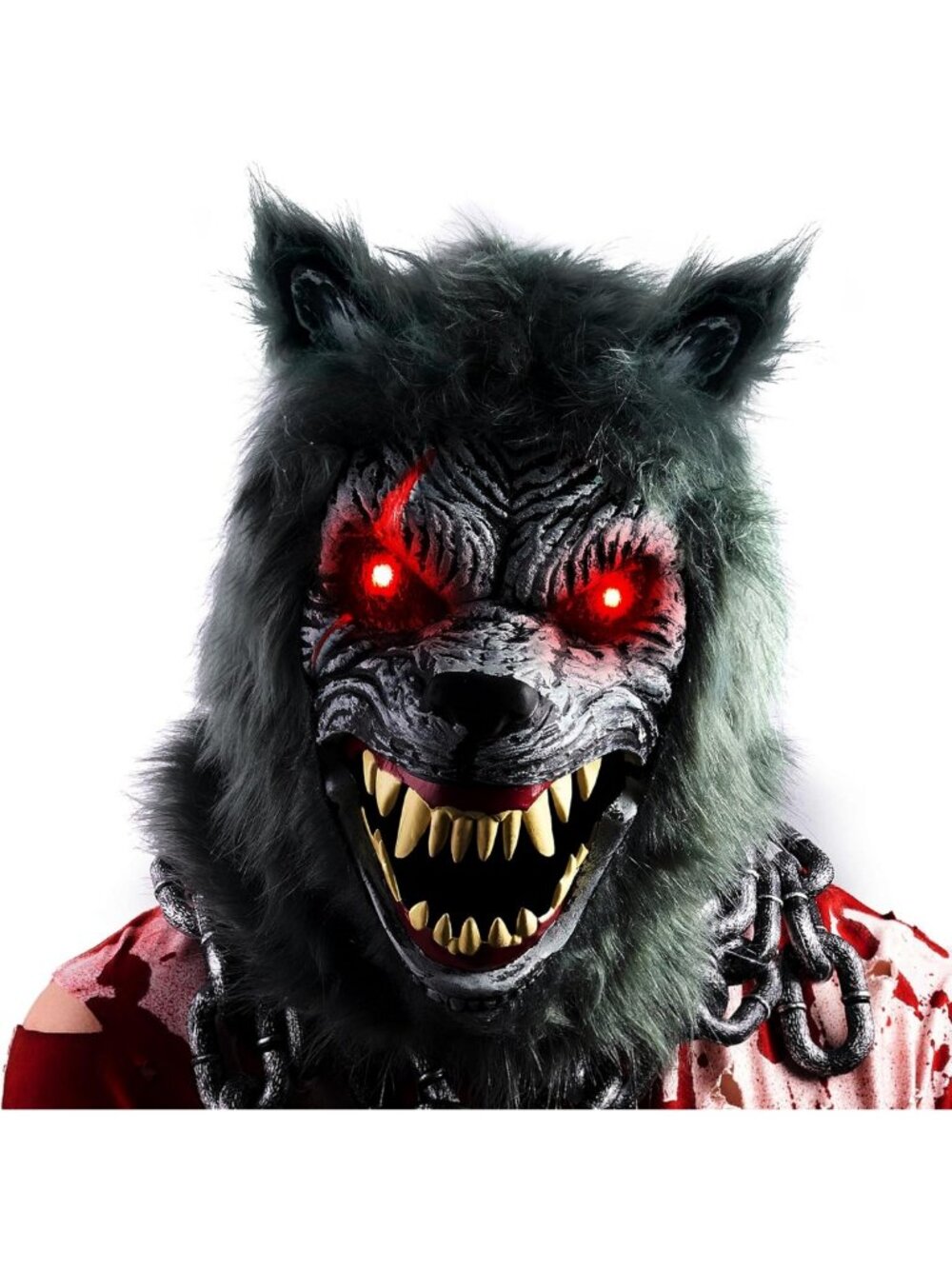 LED Halloween Werewolf Mask with Movable Jaw - Glow in the Dark Scary Costume